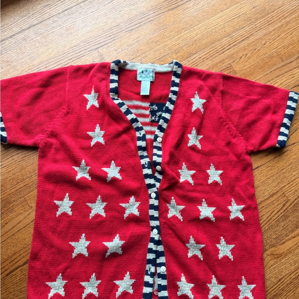 Quacker Factory Red Stars and Stripes  Cardigan large